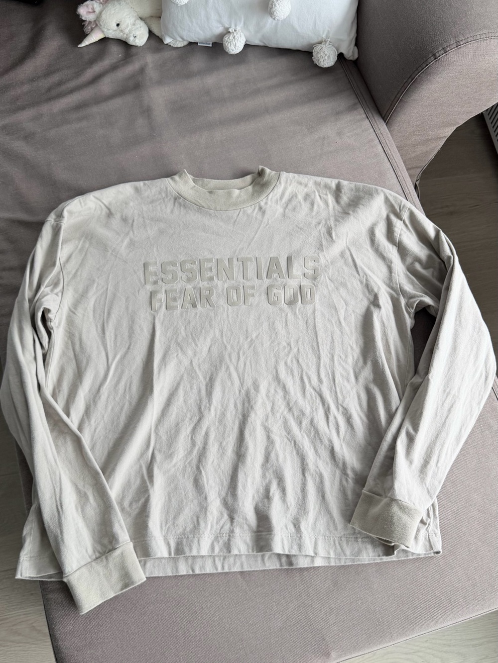 Fear of God ESSENTIALS Long-Sleeve Crewneck in Light Beige